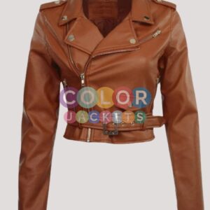 Cropped Brown Leather Jacket