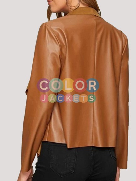 Women's Tan Waterfall Leather Jacket - Image 2