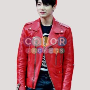 Jungkook Red Leather Jacket