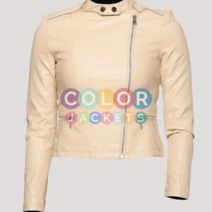 Cream Leather Womens Jacket