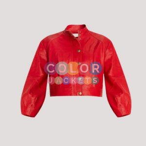 Cropped Red Leather Jacket