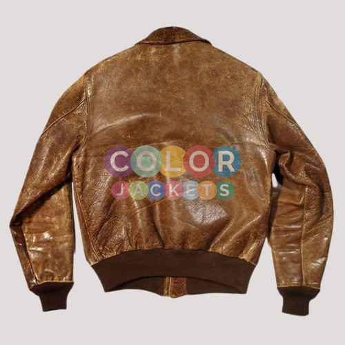 A2 Vintage Military Mens Distressed Brown Leather Jacket - Image 2