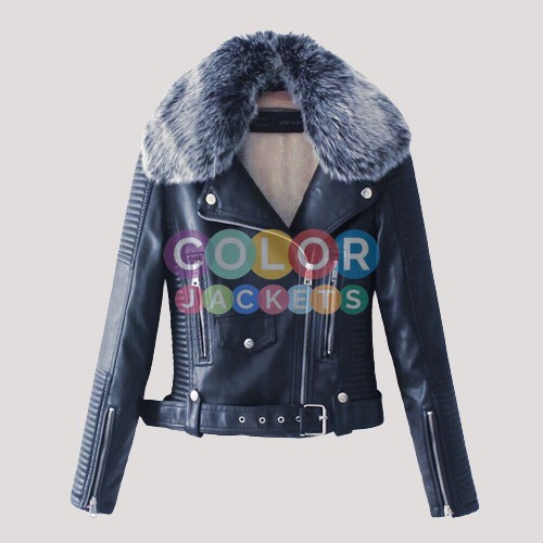 Faux Fur Collar Leather Jacket