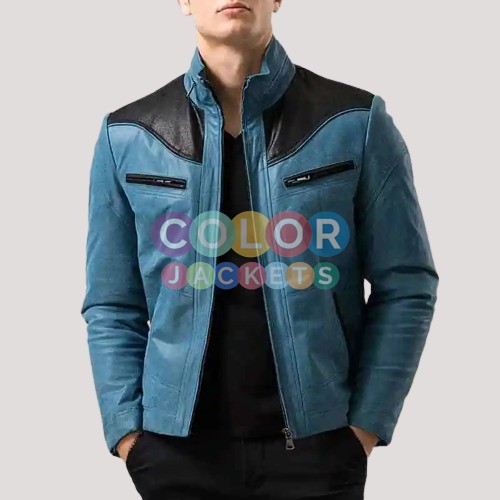 Mens Blue Leather Jacket