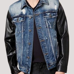 Mens Denim Jacket With Leather Sleeves