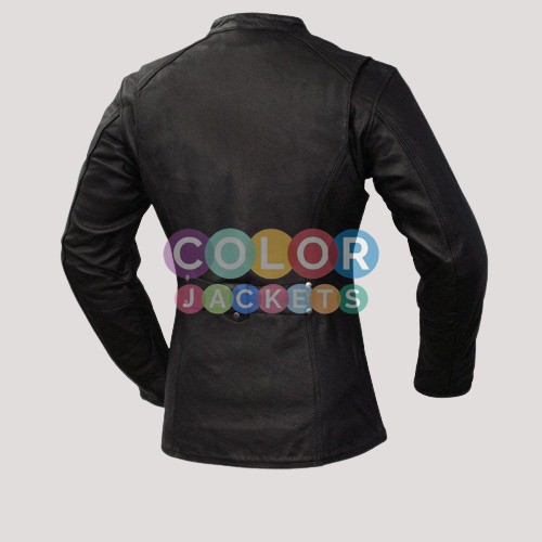 Women's Scooter Motorcycle Leather Jacket - Image 2