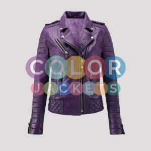 Womens Purple Biker Leather Jacket