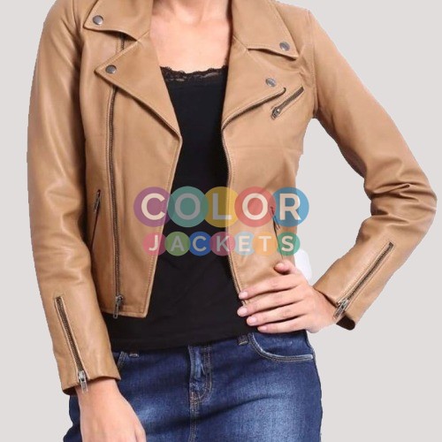 Brown Faux Leather Jacket Womens