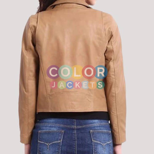 Women's Asymmetrical Brown Motorcycle Leather Jacket - Image 3