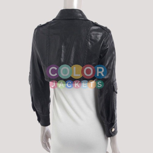 Women's Gucci Black Cropped Leather Jacket - Image 3