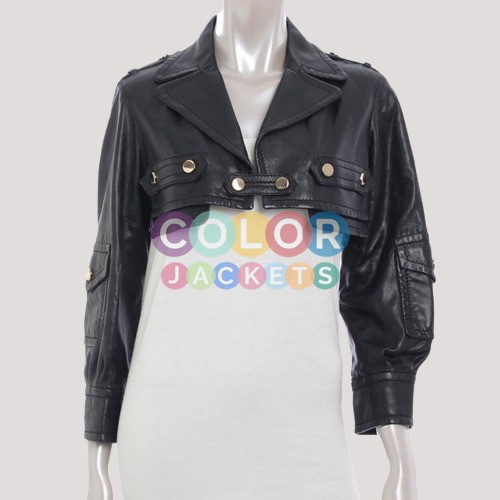 Women's Gucci Black Cropped Leather Jacket - Image 2