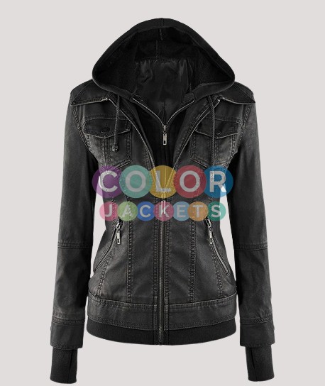 Leather Jacket With Hood Womens