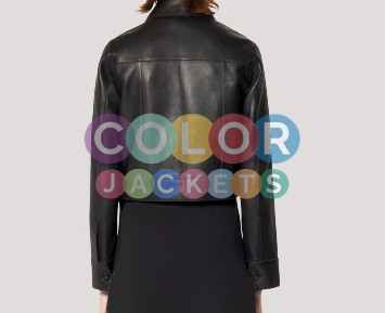 Womens Buttoned Black Leather Jacket - Image 2