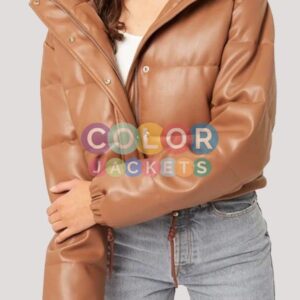 Leather Puffer Jacket Womens