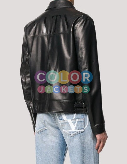 Valentino Mens Cropped Biker Leather Jacket - Image 3