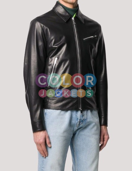 Valentino Mens Cropped Biker Leather Jacket - Image 2