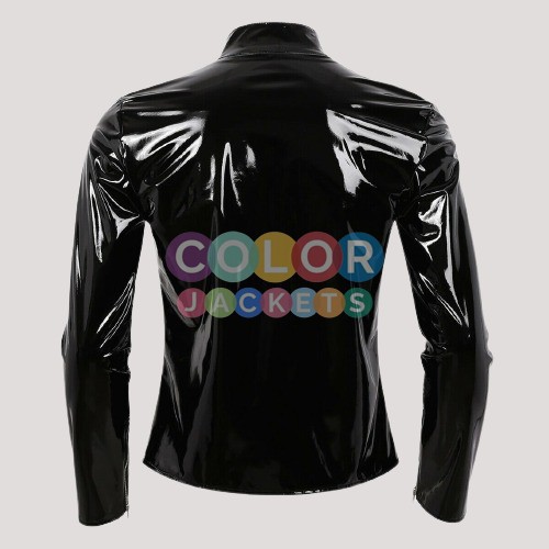 Mens Wet Look Black Patent Leather Jacket - Image 3