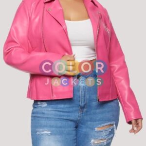 Plus Size Pink Leather Jacket