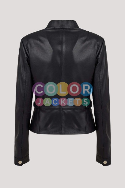 Women's Black Petite Leather Jacket - Image 2