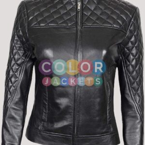 Black Leather Biker Jacket Womens