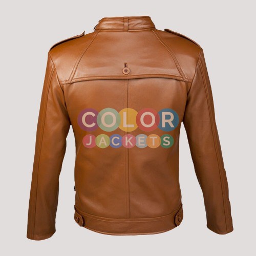 Mens Camel Brown Leather Jacket - Image 2