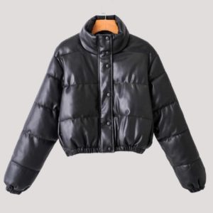 Cropped Leather Puffer Jacket