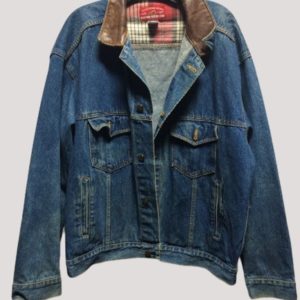 Denim Jacket With Leather Collar