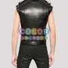 Men's Black Biker Sleeveless Leather Jacket - Image 2