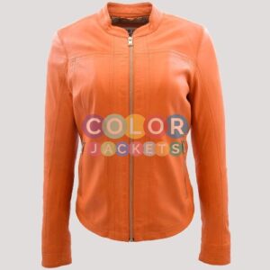 Orange Biker Leather Jacket Womens