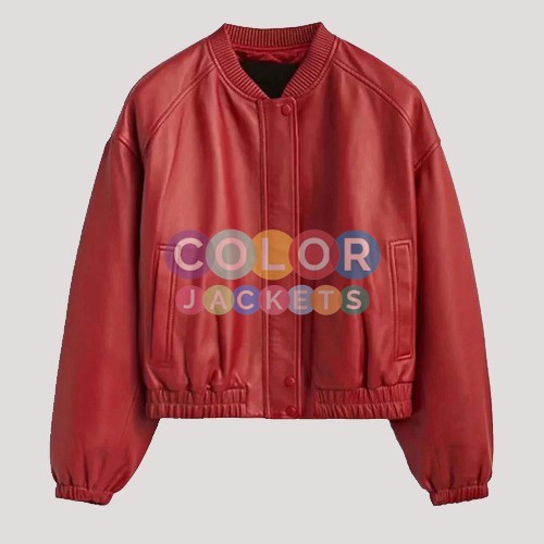 Red Leather Bomber Jacket