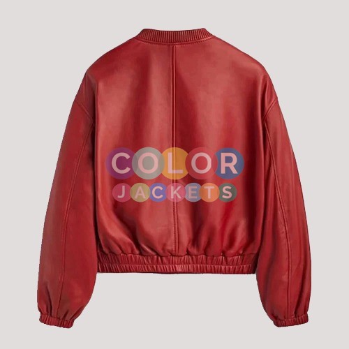Women’s Red Bomber Leather Jacket - Image 2