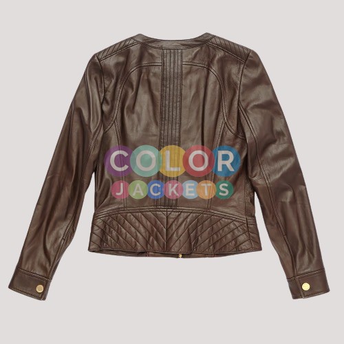 Tory Burch Short Brown Leather Jacket - Image 2