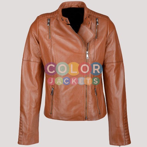 Women Brown Leather Motorcycle Jacket