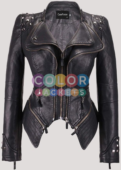Womens Faux Leather Motorcycle Jacket