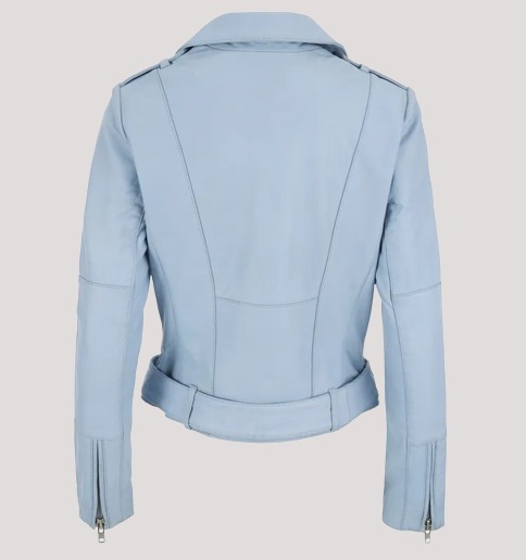 Women's Baby Blue Leather Jacket - Image 2
