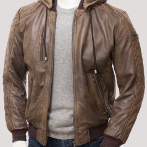 Brown Leathers Jacket With Hood