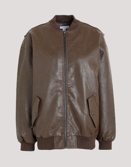 Topshop Oversized Washed Leather Bomber Jacket - Image 2