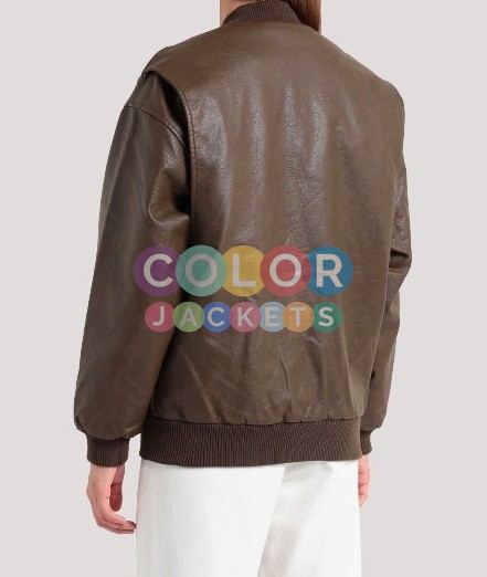Topshop Oversized Washed Leather Bomber Jacket - Image 3