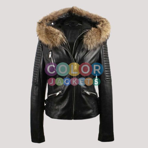 Fur Trim Leather Jacket Color Jackets