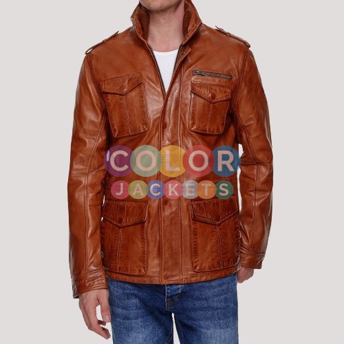 Mens Cognac Leather Jacket - Color Jackets