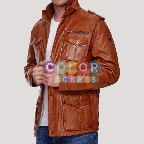 Mens Cognac Leather Jacket - Color Jackets