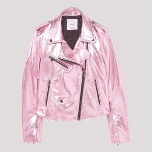 Pink Metallic Leather Jacket