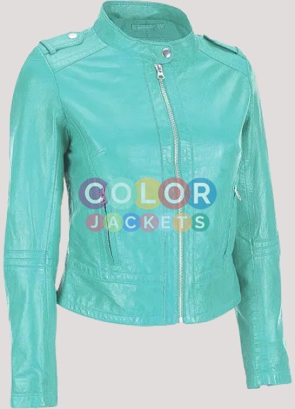 Tight Greenish Blue Leather Jacket - Image 2
