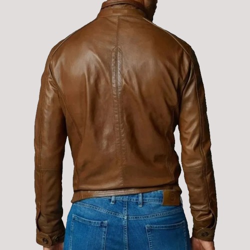Mens Brown Bomber Leather Jacket - Image 2