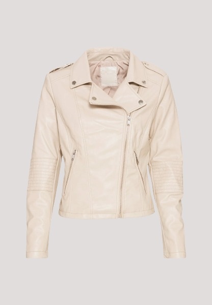 Cream Faux Leather Jacket - Color Jackets