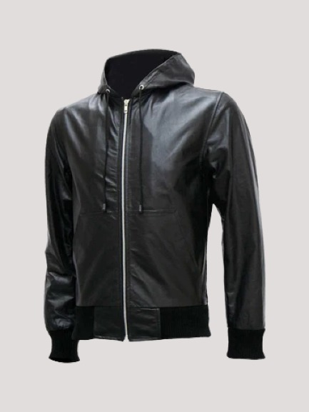 Leather Bomber Jacket With Hood