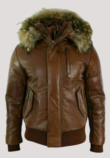 Leather Jacket With Fur Hood