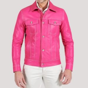 Mens Pink Leather Jacket