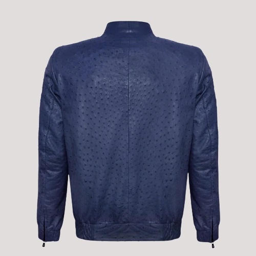 Ostrich Leather Blue Zip Up Jacket - Image 2