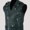 Mens Brando Vintage Sleeveless Biker Leather Jacket - Image 2
